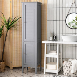 Costway 2 Door Grey Freestanding Bathroom Cabinet - Size: 100 x 48 x 22cm - Wilko - thumbnail 4
