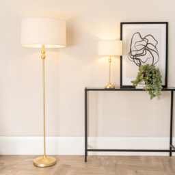 ValueLights Maggie Cream Boucle and Gold Drum Shade Candlestick LED Floor Lamp - Size: 151 x 45 x 45cm - Wilko - thumbnail 5