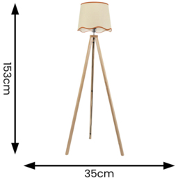 ValueLights Barbro Rust Trim Scallop Shade Natural Tripod Floor Lamp and Bulb - Cream - Wilko - thumbnail 5