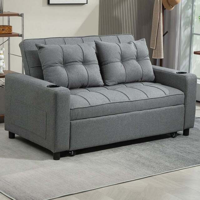 HOMCOM 2 Seater Charcoal Grey Convertible Pull Out Sofa Bed - Wilko - image 1