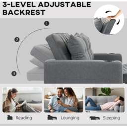 HOMCOM 2 Seater Charcoal Grey Convertible Pull Out Sofa Bed - Wilko - thumbnail 7