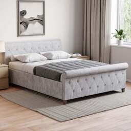 VIDA DESIGNS Vittorio King Size Silver Crushed Velvet Bed - Home Vida - Wilko