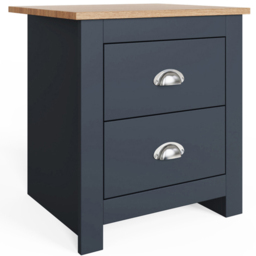GFW Lancaster 2 Drawer Slate Blue Bedside Table with Oak Effect Top - Wilko - thumbnail 3