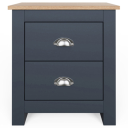 GFW Lancaster 2 Drawer Slate Blue Bedside Table with Oak Effect Top - Wilko - thumbnail 4