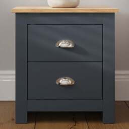GFW Lancaster 2 Drawer Slate Blue Bedside Table with Oak Effect Top - Wilko - thumbnail 1