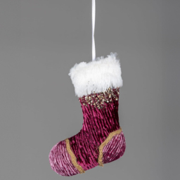 Shatchi Pink Burgundy Mini Santa Stocking Ornament 3 Pack - Size: 25 x 25 x 8cm - Wilko - thumbnail 3