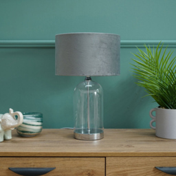 ValueLights Jessy Silver and Grey Velvet Shade Glass LED Table Lamp - Size: 45 x 25 x 25cm - Wilko - thumbnail 3