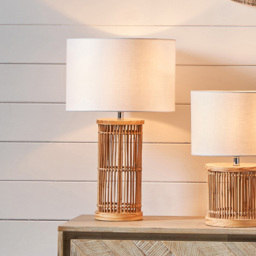 Pacific Lifestyle Sorbus White Jute Shade Natural Coconut Fiber Ribbed Tall Table Lamp - Size: 51 x 30 x 30cm - Brown - Wilko - thumbnail 3