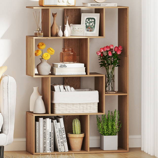 Costway 6 Shelf Natural Geometric Bookshelf with Anti-tip Kits - n/a - Wilko - image 1