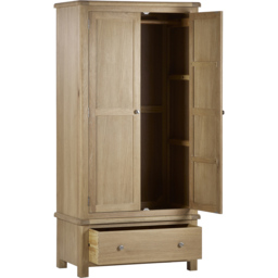 Julian Bowen Memphis 2 Door Single Drawer Limed Oak Wardrobe - Size: 2 Door, Single Drawer - Wood - Wilko - thumbnail 5