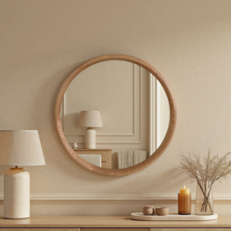 Yearn Natural Solid Oak Round Wooden Wall Mirror 60cm - Size: 60 x 60cm - Oak Natural - Wilko - thumbnail 3