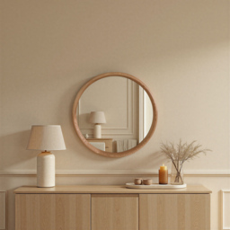Yearn Natural Solid Oak Round Wooden Wall Mirror 60cm - Size: 60 x 60cm - Oak Natural - Wilko - thumbnail 5