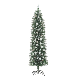 vidaXL Pre-Lit Warm White LED and White Baubles Green Slim Artificial Christmas Tree 6.8ft - Wilko - thumbnail 3