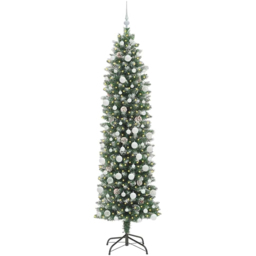 vidaXL Pre-Lit Warm White LED and White Baubles Green Slim Artificial Christmas Tree 6.8ft - Wilko - thumbnail 1