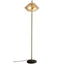 Kliving Aspen Tiered Amber Glass Brass Floor Lamp - Size: 150 x 35 x 35cm - Gold - Wilko