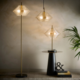 Kliving Aspen Tiered Amber Glass Brass Floor Lamp - Size: 150 x 35 x 35cm - Gold - Wilko - thumbnail 3