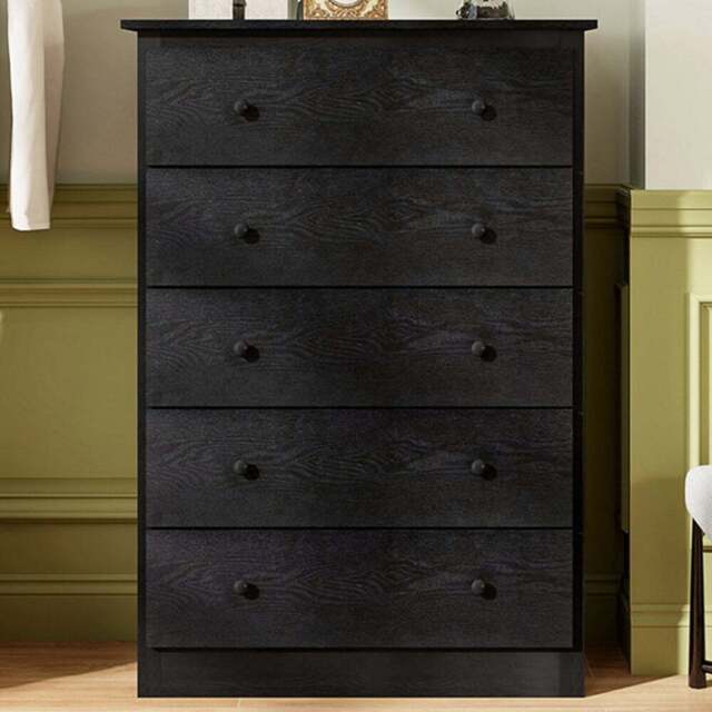 Costway 5 Drawer Black Wooden Chest of Drawer - Wilko - image 1