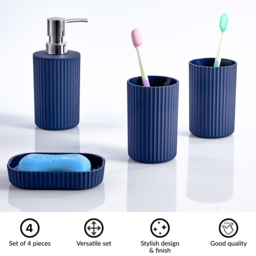 Innoteck Essentials 4 Piece Matt Blue Dish Dispenser and Tumbler Bathroom Accessory Set - Size: 6.5 x 16 x 8cm - Wilko - thumbnail 3