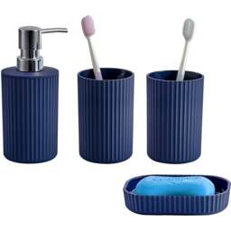 Innoteck Essentials 4 Piece Matt Blue Dish Dispenser and Tumbler Bathroom Accessory Set - Size: 6.5 x 16 x 8cm - Wilko - thumbnail 1
