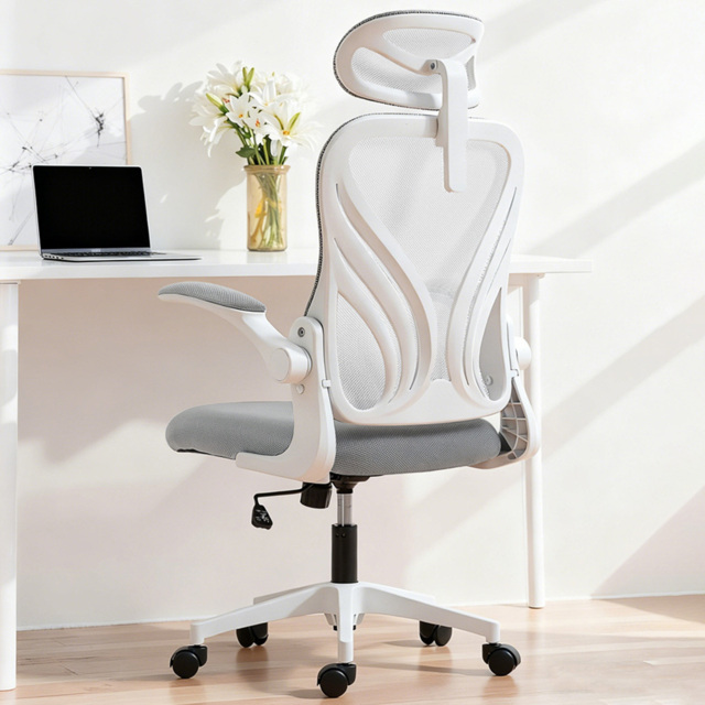 Portland Grey Mesh Height Adjustable Foldable Ergonomic Swivel Office Chair with Headrest - Size: 136 x 62 x 73cm - Light Grey - Wilko - image 1