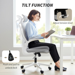 Portland Grey Mesh Height Adjustable Foldable Ergonomic Swivel Office Chair with Headrest - Size: 136 x 62 x 73cm - Light Grey - Wilko - thumbnail 5