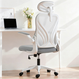 Portland Grey Mesh Height Adjustable Foldable Ergonomic Swivel Office Chair with Headrest - Size: 136 x 62 x 73cm - Light Grey - Wilko - thumbnail 1