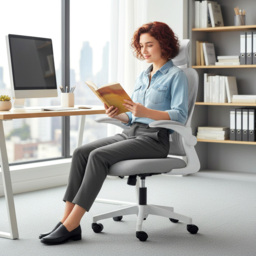 Portland Grey Mesh Height Adjustable Foldable Ergonomic Swivel Office Chair with Headrest - Size: 136 x 62 x 73cm - Light Grey - Wilko - thumbnail 4