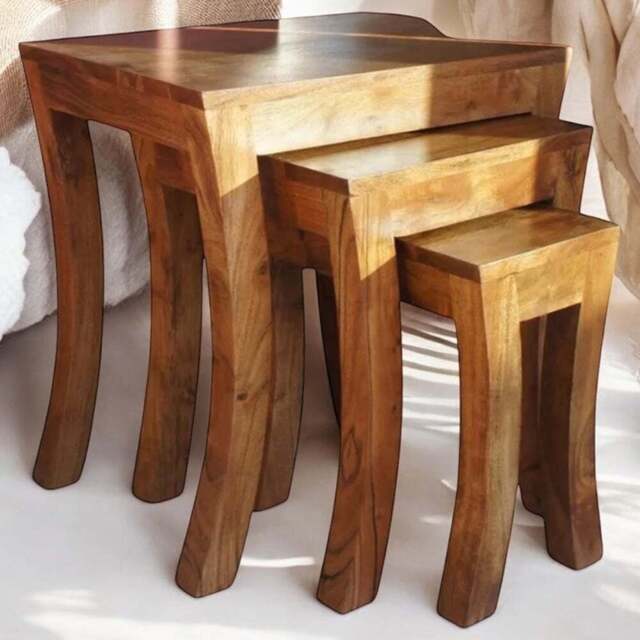 Acacia Home Brown Nest of Tables 50cm Set of 3 - Size: 35 x 50 x 50cm - Wilko - image 1