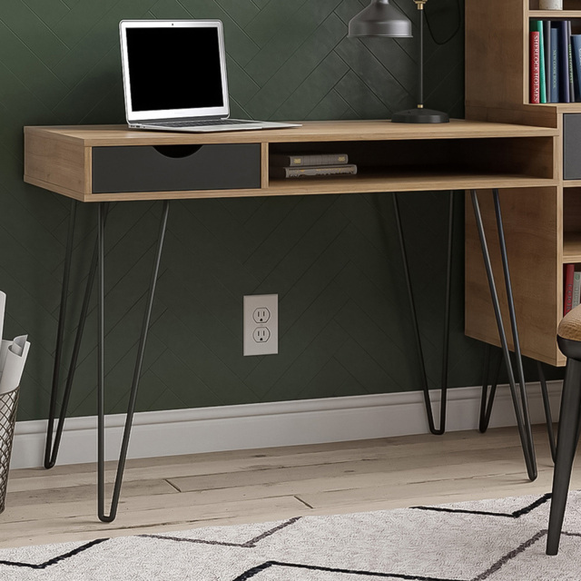 Novogratz Harmony Single Drawer Laptop Desk Natural and Black - Size: 77 x 106 x 49cm - Wilko - image 1
