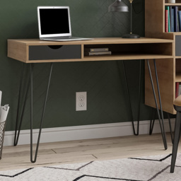 Novogratz Harmony Single Drawer Laptop Desk Natural and Black - Size: 77 x 106 x 49cm - Wilko - thumbnail 1