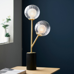 Merano Rome 2 Light Glass Satin Brass Plate Table Lamp - Size: 12 x 19 x 51cm - Brown - Wilko - thumbnail 3