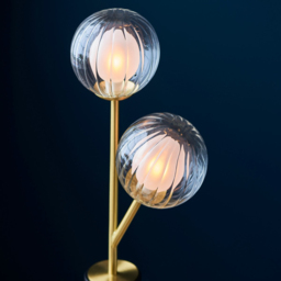Merano Rome 2 Light Glass Satin Brass Plate Table Lamp - Size: 12 x 19 x 51cm - Brown - Wilko - thumbnail 4