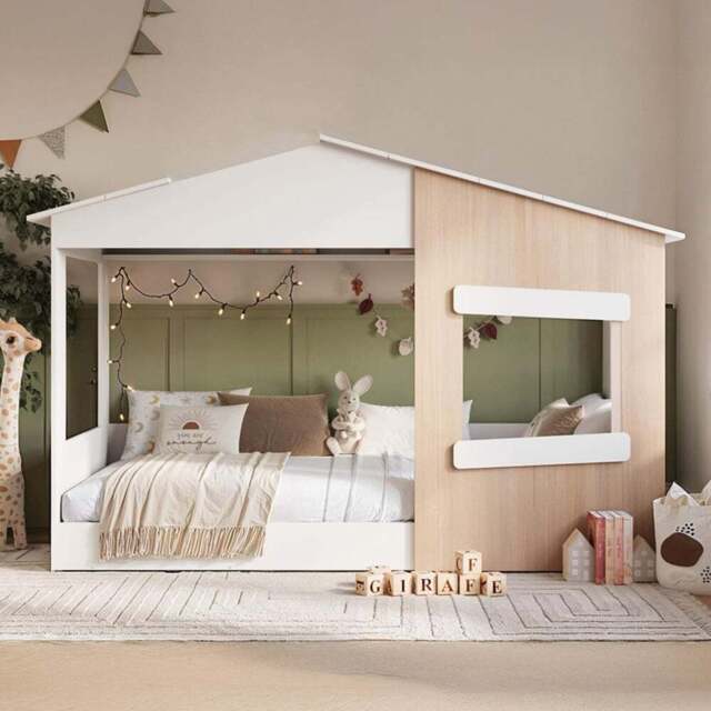Flair Dreamland Oak Play House Bed Frame - Size: Single - White - Wilko - image 1