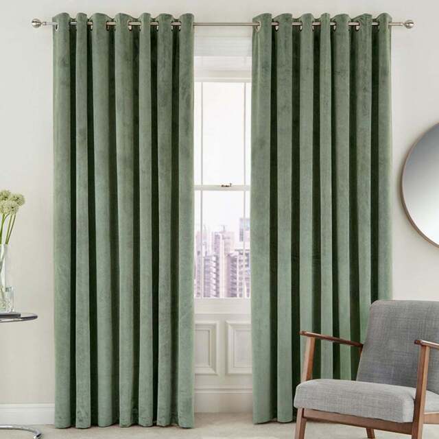 Helena Springfield Escala Lined Sage Curtains 168 x 137cm - Size: W 168 x D 137cm - Wilko - image 1