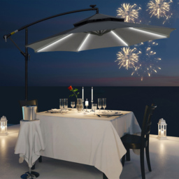 Outsunny Grey Solar LED Crank Handle Cantilever Banana Parasol with Cross Base 3m - Wilko - thumbnail 3