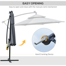 Outsunny Grey Solar LED Crank Handle Cantilever Banana Parasol with Cross Base 3m - Wilko - thumbnail 6