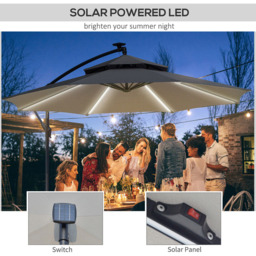 Outsunny Grey Solar LED Crank Handle Cantilever Banana Parasol with Cross Base 3m - Wilko - thumbnail 7