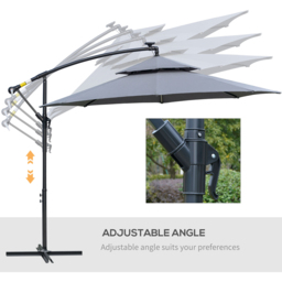 Outsunny Grey Solar LED Crank Handle Cantilever Banana Parasol with Cross Base 3m - Wilko - thumbnail 5