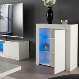 MMT Furniture Designs Single Door 3 Shelf Matt Gloss White Modern Sideboard with LED - Size: 83 x 35 x 35cm - Wilko - thumbnail 5