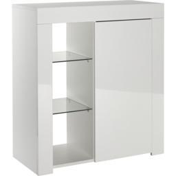 MMT Furniture Designs Single Door 3 Shelf Matt Gloss White Modern Sideboard with LED - Size: 83 x 35 x 35cm - Wilko - thumbnail 4