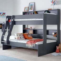 Bedmaster Oliver Triple Sleeper Onyx Grey Bunk Bed with Spring Mattresses - Size: Single + Small Double - Wilko