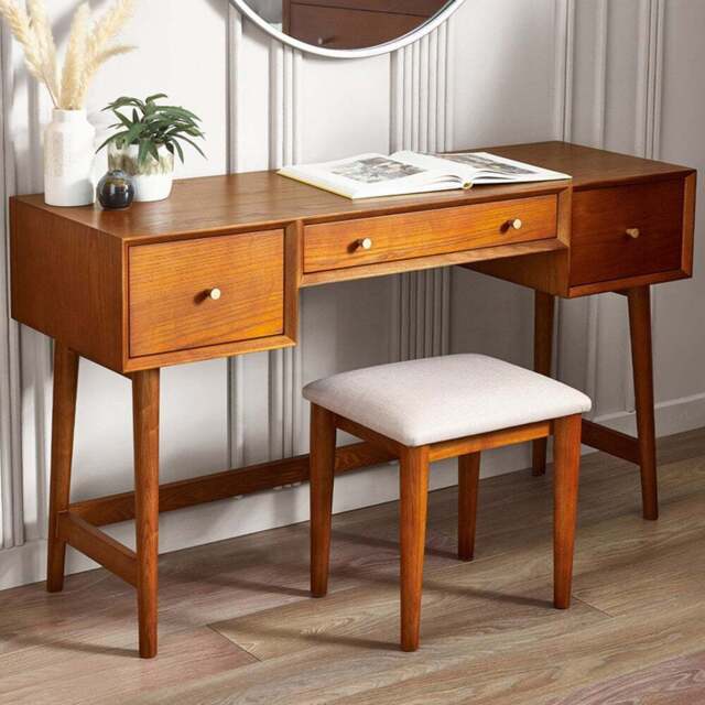 Julian Bowen Lowry 3 Drawer Cherry Ash Wood Dressing Table Set - Grey - Wilko - image 1