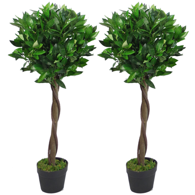 Leaf Bay Laurel Ball Artificial Tree with Twisted Stem 90cm 2 Pack - Size: 90 x 45 x 45cm - Green - Wilko - image 1