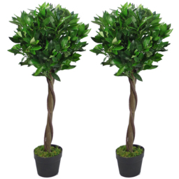 Leaf Bay Laurel Ball Artificial Tree with Twisted Stem 90cm 2 Pack - Size: 90 x 45 x 45cm - Green - Wilko - thumbnail 1