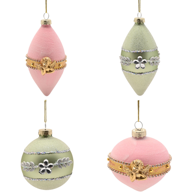 The Seasonal Gift Co. Parisian Pink and Mint Green Glass Bauble 4 Pack - Multi Coloured - Wilko - image 1