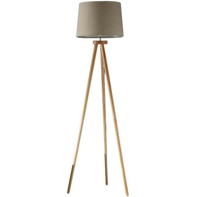 Kliving Chadwick Natural Shade Wood Tripod Floor Lamp - Size: 150 x 38 x 38cm - Cream - Wilko - image 1