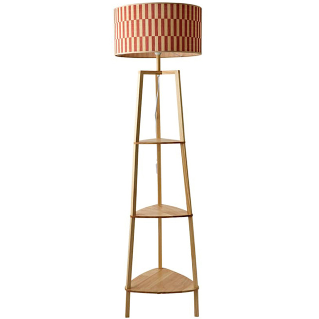 ValueLights Hiru Orange Checkerboard Bamboo Shade Shelf Tripod LED Floor Lamp with Bulb - Size: 158 x 39 x 39cm - Cream - Wilko - image 1