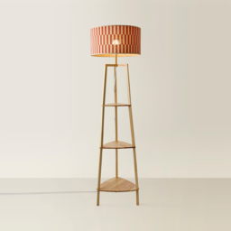 ValueLights Hiru Orange Checkerboard Bamboo Shade Shelf Tripod LED Floor Lamp with Bulb - Size: 158 x 39 x 39cm - Cream - Wilko - thumbnail 5