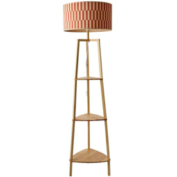 ValueLights Hiru Orange Checkerboard Bamboo Shade Shelf Tripod LED Floor Lamp with Bulb - Size: 158 x 39 x 39cm - Cream - Wilko