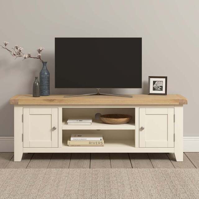 Seconique Windsor 2 Door 2 Shelf Ivory and Oak Straight TV Unit - Size: 50.5 x 140 x 37cm - Ivory/Oak - Wilko - image 1